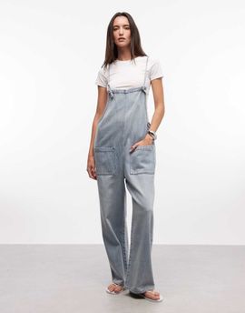 Monki Monki denim wide leg jumpsuit in light blue wash