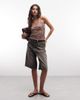 Monki Monki fitted asymmetric festival top in washed brown - 2