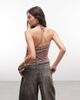Monki Monki fitted asymmetric festival top in washed brown - 4