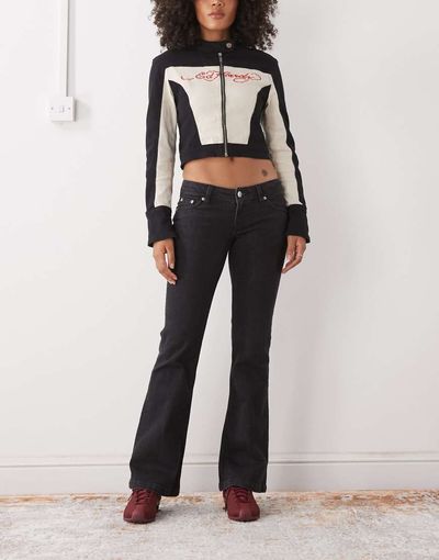 Monki Monki flared denim jeans in washed black