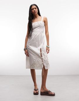 Monki Monki floral broderie midi dress in white