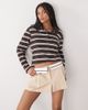 Monki Monki fold over waistband pleated mini skirt in beige-Neutral - 1