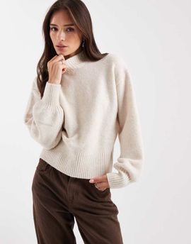 Monki Monki knit turtleneck sweater in beige-Neutral