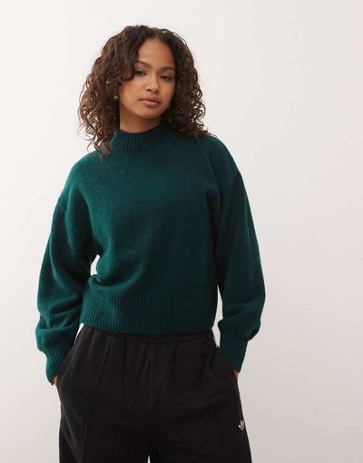 Monki Monki knit turtleneck sweater in dark green