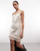 Monki Monki lace detail satin slip mini dress in off-white-Neutral - 2