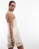 Monki Monki lace detail satin slip mini dress in off-white-Neutral - 4