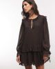 Monki Monki long sleeve ruffle mini dress in dark brown - 1
