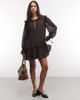 Monki Monki long sleeve ruffle mini dress in dark brown - 2