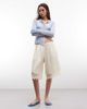 Monki Monki longline satin shorts with lace hem in off white - 1