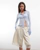 Monki Monki longline satin shorts with lace hem in off white - 2