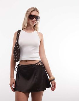 Monki Monki low rise festival mini skirt with cut-outs in chocolate brown