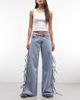 Monki Monki low waist wide leg jeans with side tie bow detailing in blue wash - 1