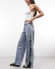 Monki Monki low waist wide leg jeans with side tie bow detailing in blue wash - 2