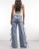 Monki Monki low waist wide leg jeans with side tie bow detailing in blue wash - 3