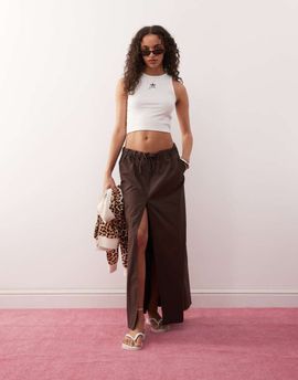 Monki Monki maxi skirt with elastic waistband in brown