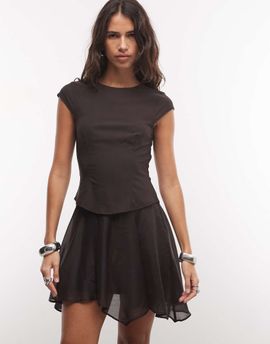 Monki Monki micro mini flippy mini dress in dark brown