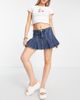 Monki Monki mini pleated tennis skirt in mid wash denim-Blue - 4