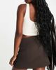 Monki Monki mini skirt with split front in chocolate brown - 2