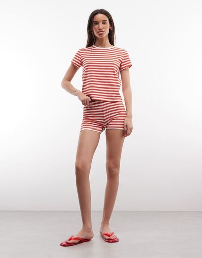 Monki Monki mix & match micro shorts in red stripes - part of a set