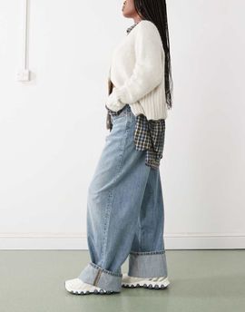 Monki Monki Peggy baggy jeans with turn-up in light blue wash