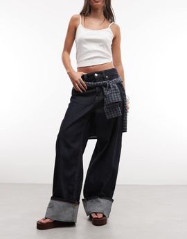 Monki Monki Peggy fold up loose fit jeans in indigo blue wash