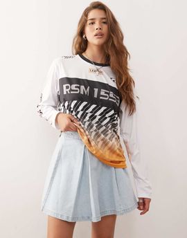 Monki Monki pleated mini denim skirt in light blue wash