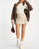Monki Monki pleated mini skirt in beige plaid-Neutral - 4