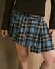 Monki Monki pleated mini skirt with asymmetric hem in green plaid-Blue - 3