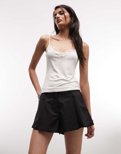 Monki Monki pleated tailored shorts in black