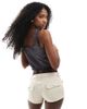 Monki Monki pocket detail micro hotpants in beige-Neutral - 4
