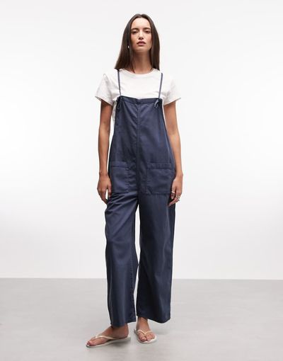 Monki Monki relaxed fit cotton cami jumpsuit in blue wash