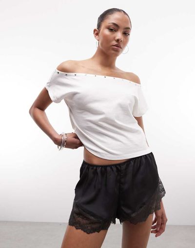 Monki Monki satin lace shorts in black