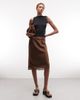 Monki Monki satin look lace midi skirt in brown - 1