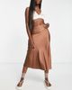 Monki Monki satin maxi skirt in brown - 1