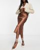 Monki Monki satin maxi skirt in brown - 4