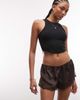 Monki Monki satin shorts with lace trim in chocolate brown - part of a set - 1