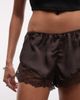 Monki Monki satin shorts with lace trim in chocolate brown - part of a set - 2