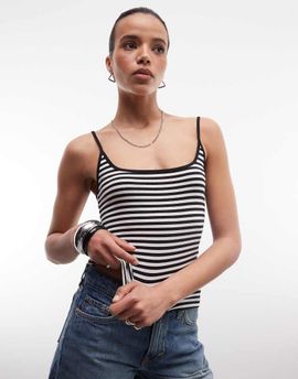 Monki Monki scoop neck tank top in black and white stripe