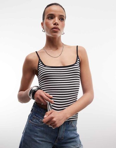 Monki Monki scoop neck tank top in black and white stripe