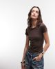 Monki Monki slim fit baby tee in dark brown-Black - 1