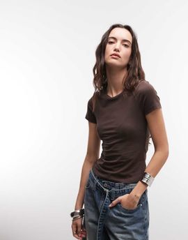 Monki Monki slim fit baby tee in dark brown-Black
