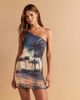 Monki Monki slinky one shoulder mini dress with tie detail in palm print-Blue - 1