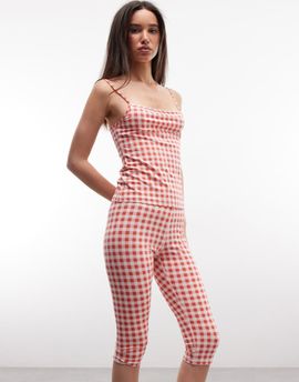 Monki Monki stretch capri pants in red gingham print - part of a set