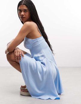 Monki Monki sweetheart satin slip mini dress in blue