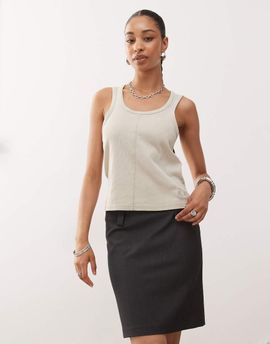 Monki Monki tailored midi skirt in dark gray melange