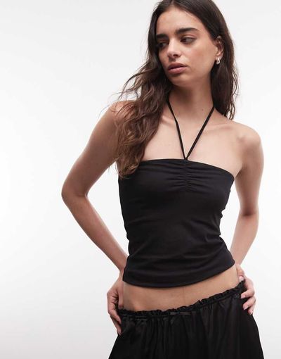 Monki Monki tie back halter top in black