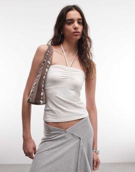 Monki Monki tie back halter top in white