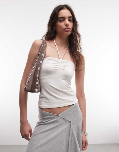 Monki Monki tie back halter top in white