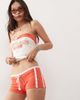 Monki Monki tie waist hotpants with varsity print in red and white - 2