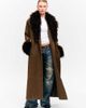 Monki Monki wool look belted maxi coat with faux fur collar and cuffs detailing in brown gingham - 1